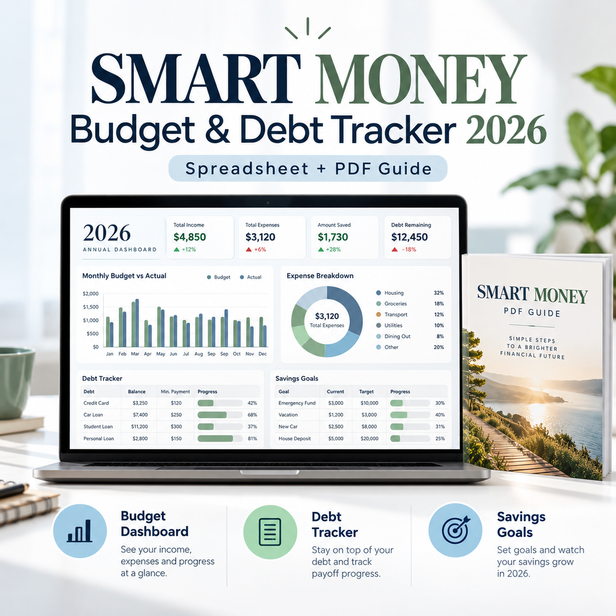 Smart Money — Budget & Debt Tracker 2026 (Spreadsheet + PDF Guide)